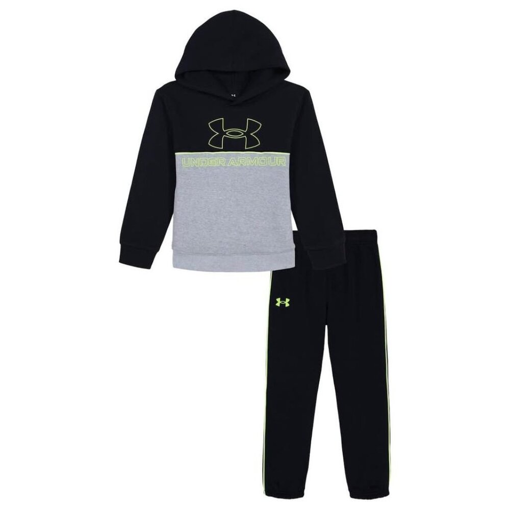 Boys Size 4 Under Armour Rival Colorblock Hoodie & Jogger Set-Black
